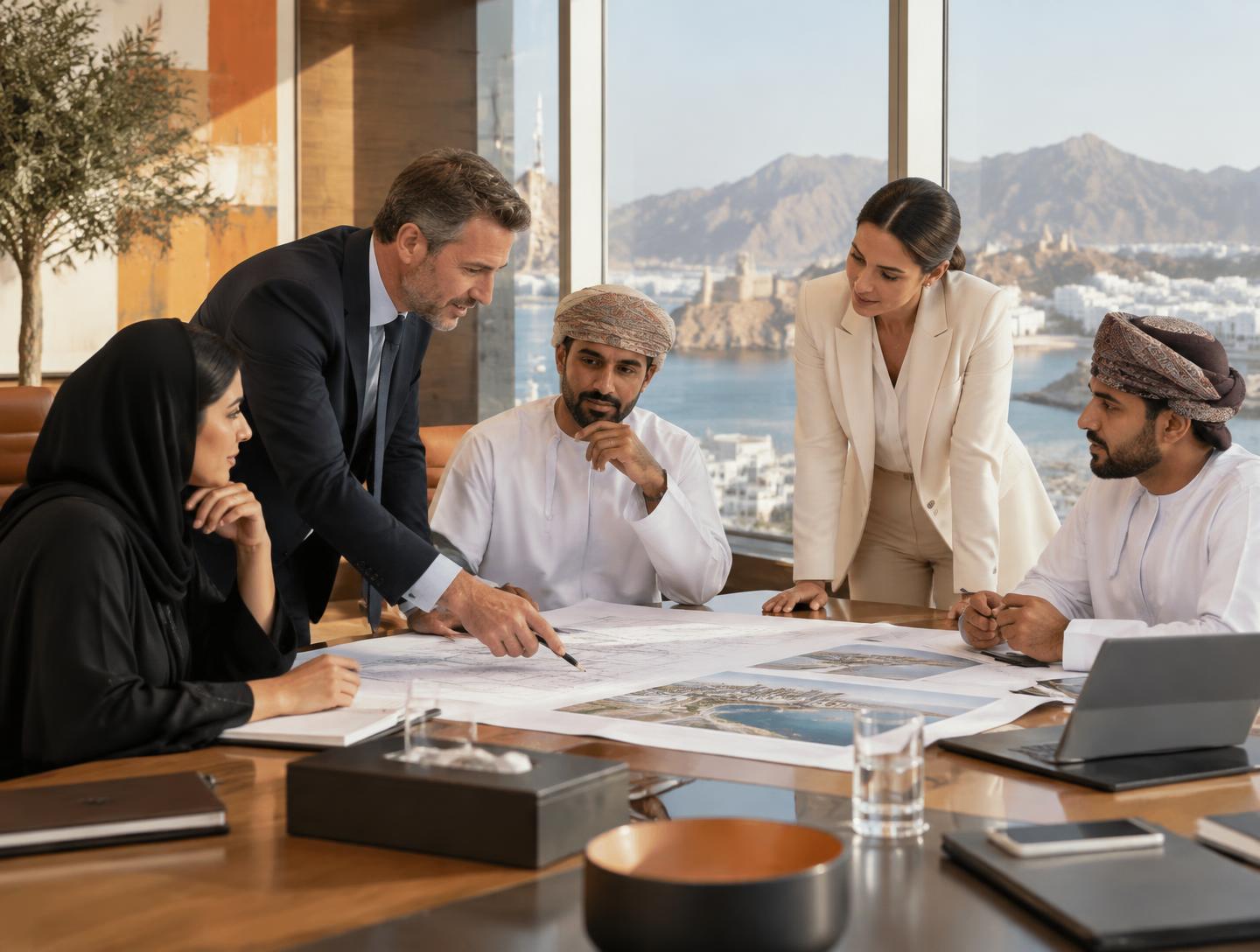 Illustration of Omani and international business collaboration